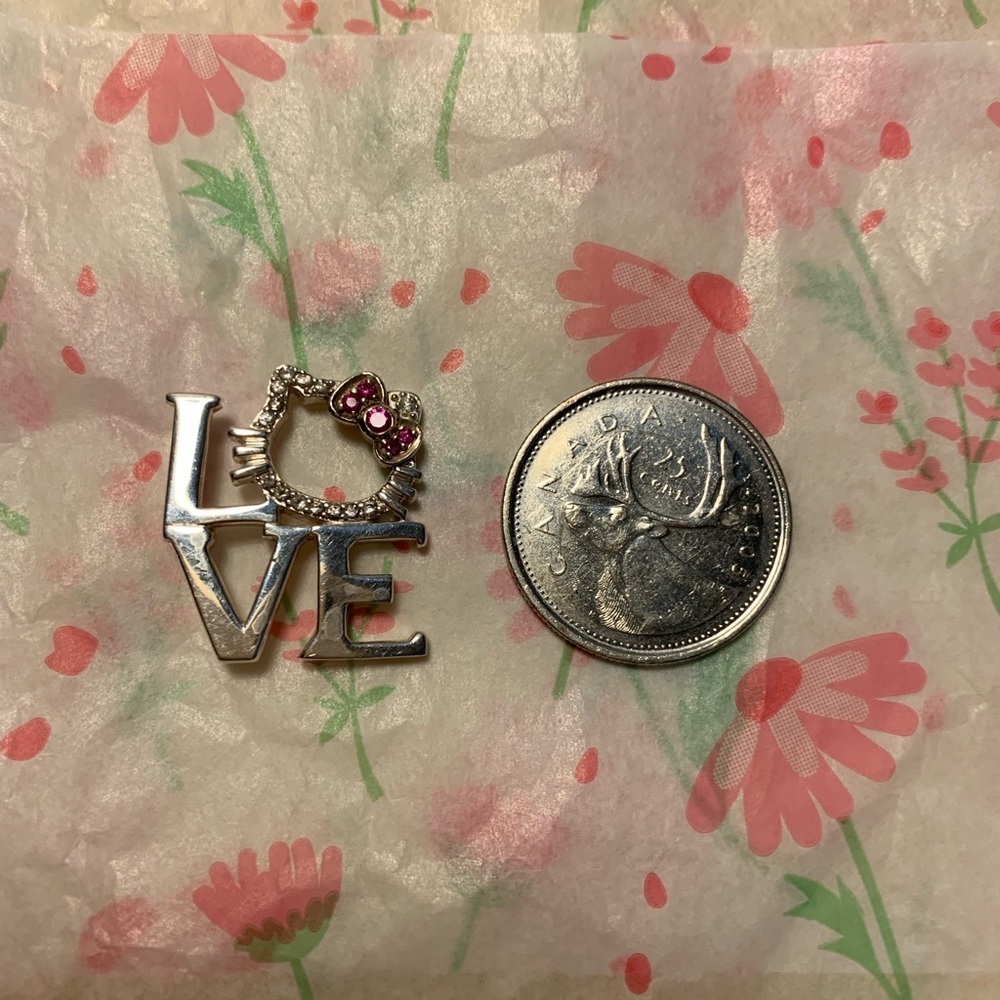 Stamped Hello Kitty 925 Pendant Love with Pink and White Sapphires